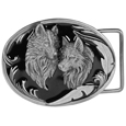 Two Wolves  Enameled Belt Buckle